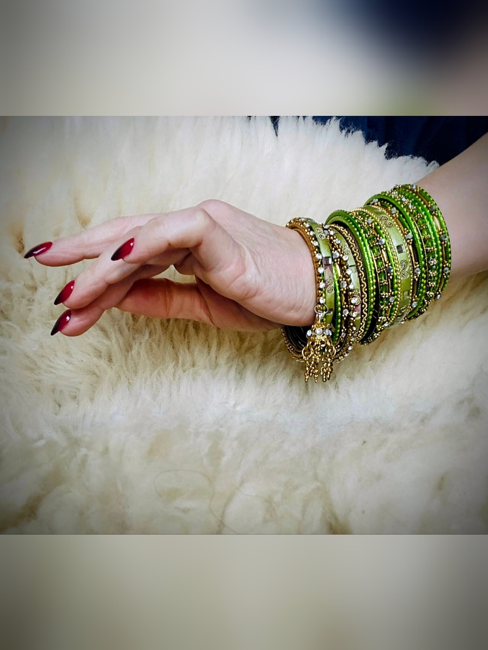 Green Gold-Accent Stackable Bangle Set - Picture 6 of 8